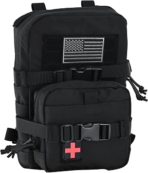 Tactical Mini Molle Hydration Pack,Molle Hydration Carrier with IFAK Pouch&US Flag&Med Patch,Hydropack for 2L Water Bladder