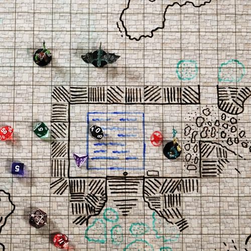 ENHANCE RPG-Raster-Spielmatte - Tabletop DND Karte (60.96 x 91.44 cm) Rollenspiel Dry-Erase Matte, komplettes Spielset für Meister, abwischbare Battle-Grid-Matte mit Tasche & Marker-Set (Speichern)