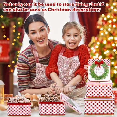 ZZXLOPEZ Winter Collage Keksdosen-Set 3 Teilig, Keksdose Quadrat, Weihnachts Gebäck Vorrats Plätzchen Dose Kekse, Blechdosen mit Deckel, Plätzchendosen, Gebäckdose für Kekse, Süßigkeiten, Schokolade