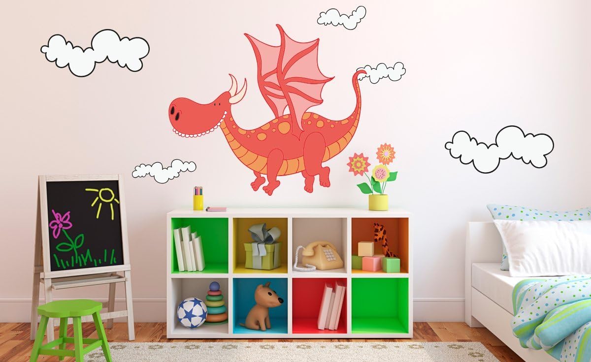 Dragon Theme - Clouds Boy Girl Mural - Baby's Mural Room Vinyl Sticker Wall Decal (Wide 25" x 22" Height)