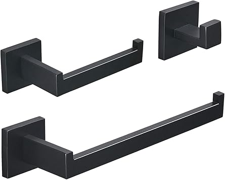 Beelee 3 piezas Cuarto de baño Set de accesorios de hardware, Montaje en pared Toallero de Barra Portarrollo de Papel Higiénico Ganchos para Toallas, ...