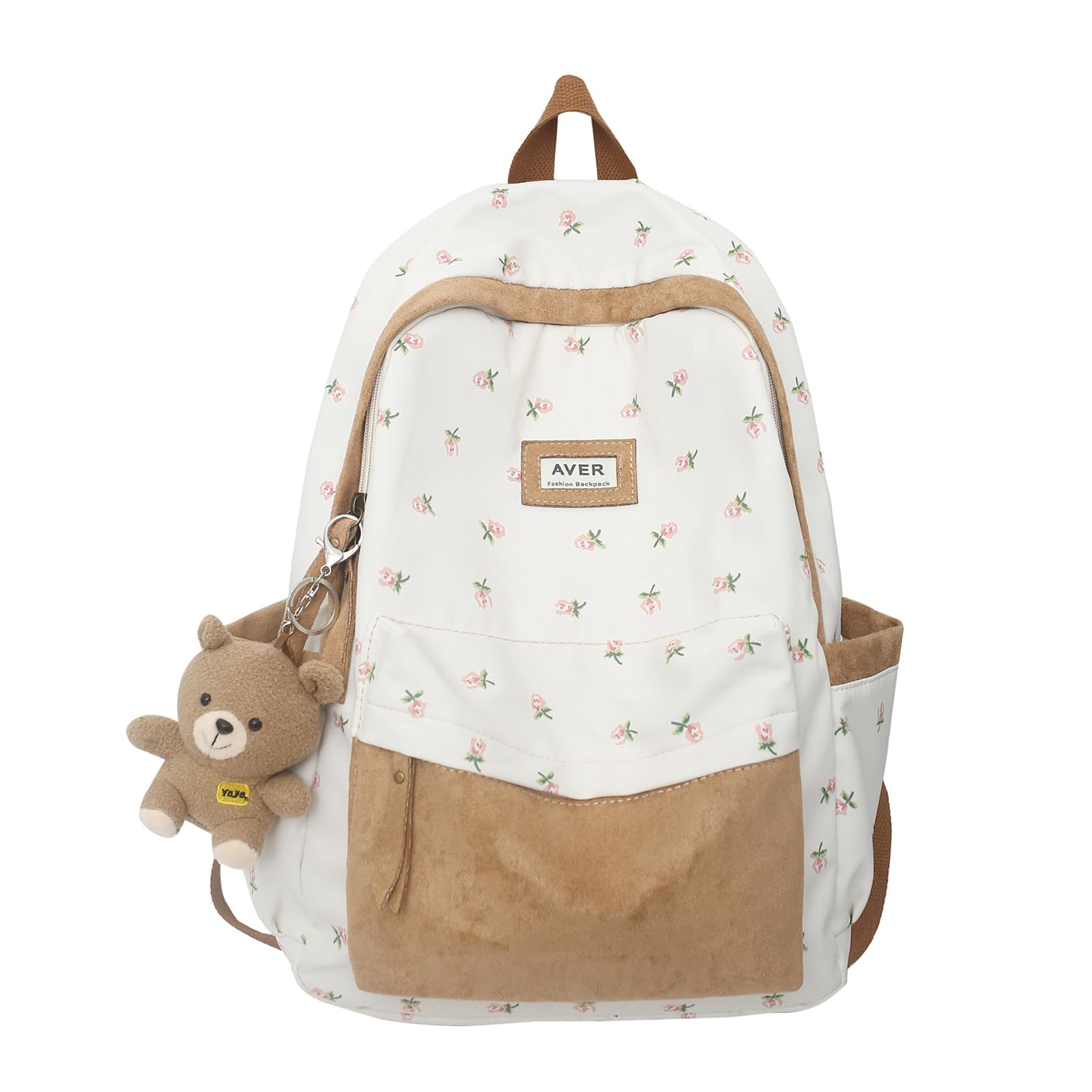 2026 Cute Preppy Bag Floral Printed Kawaii Backpack Cottagecore Aesthetic Backpack Laptop Daypack (Brown)