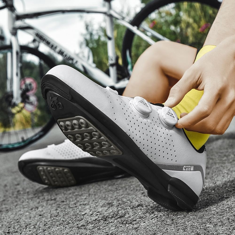 Buty rowerowe, męskie, damskie, oddychające, antypoślizgowe, gumowe podeszwy, outdoorowe, szosowe, górskie, uniseks, do treningu w pomieszczeniach i jazdy na świeżym powietrzu, Czarny, 39.5 EU
