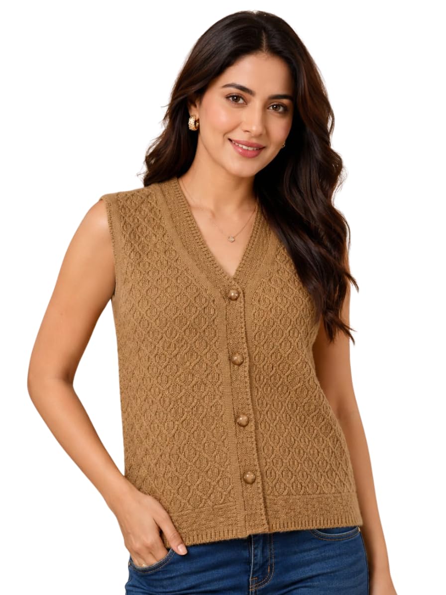 Women's Woolen Knitted Sweater Vest | Sleeveless Button-Down Cardigan Top | V-Neck Winter Knitwear | Casual Layering Jacket for Women-picture-41