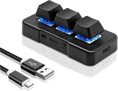 PCsensor 3キーミニキーパッド USB Type C 有線メカニカルゲームキーボード ホットキー カスタマイズプログラム RGB LED付き ゲーム用 OSUオフィスワーク用