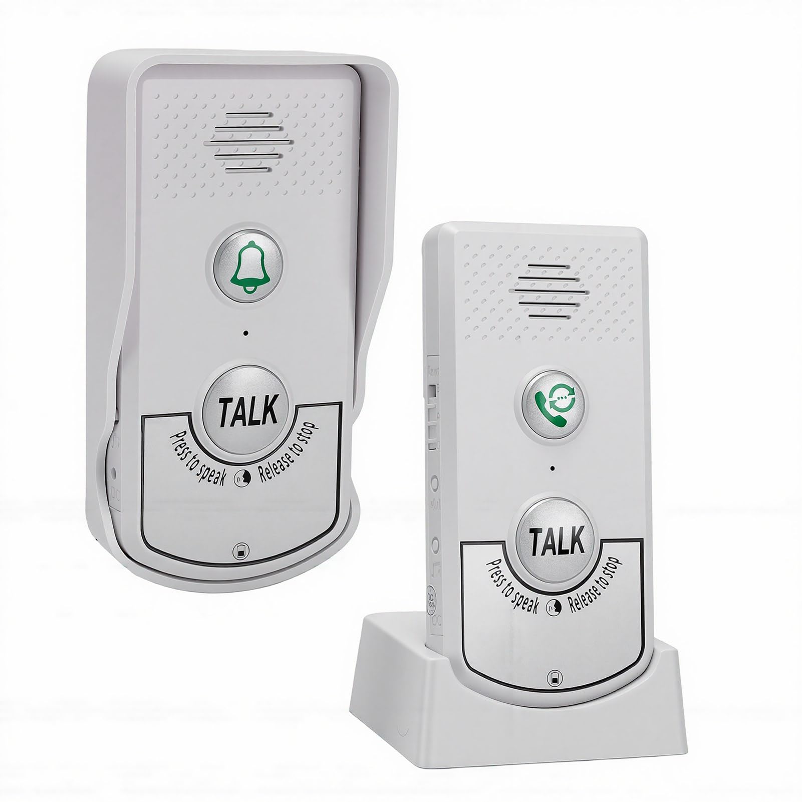 LICAEVEY Timbre Inalámbrico, Intercomunicador de Voz Bidireccional, No Requiere WiFi, Funciona con Batería Recargable de 1800 MAh Integrada, para Uso en el Hogar, Hospitales, Negocios y (White)