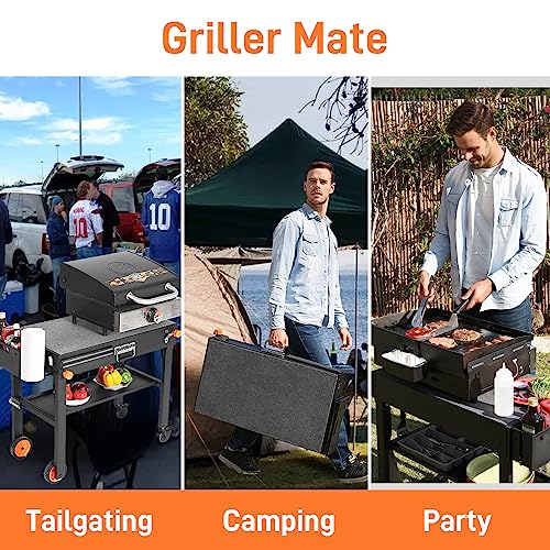 Portable Outdoor Grill Table, Folding Grill Cart Solid and Sturdy, Blackstone Griddle Stand Large Space, Blackstone Table with Paper Towel Holder, Grill Stand for Blackstones Griddle, Ninja Grills etc