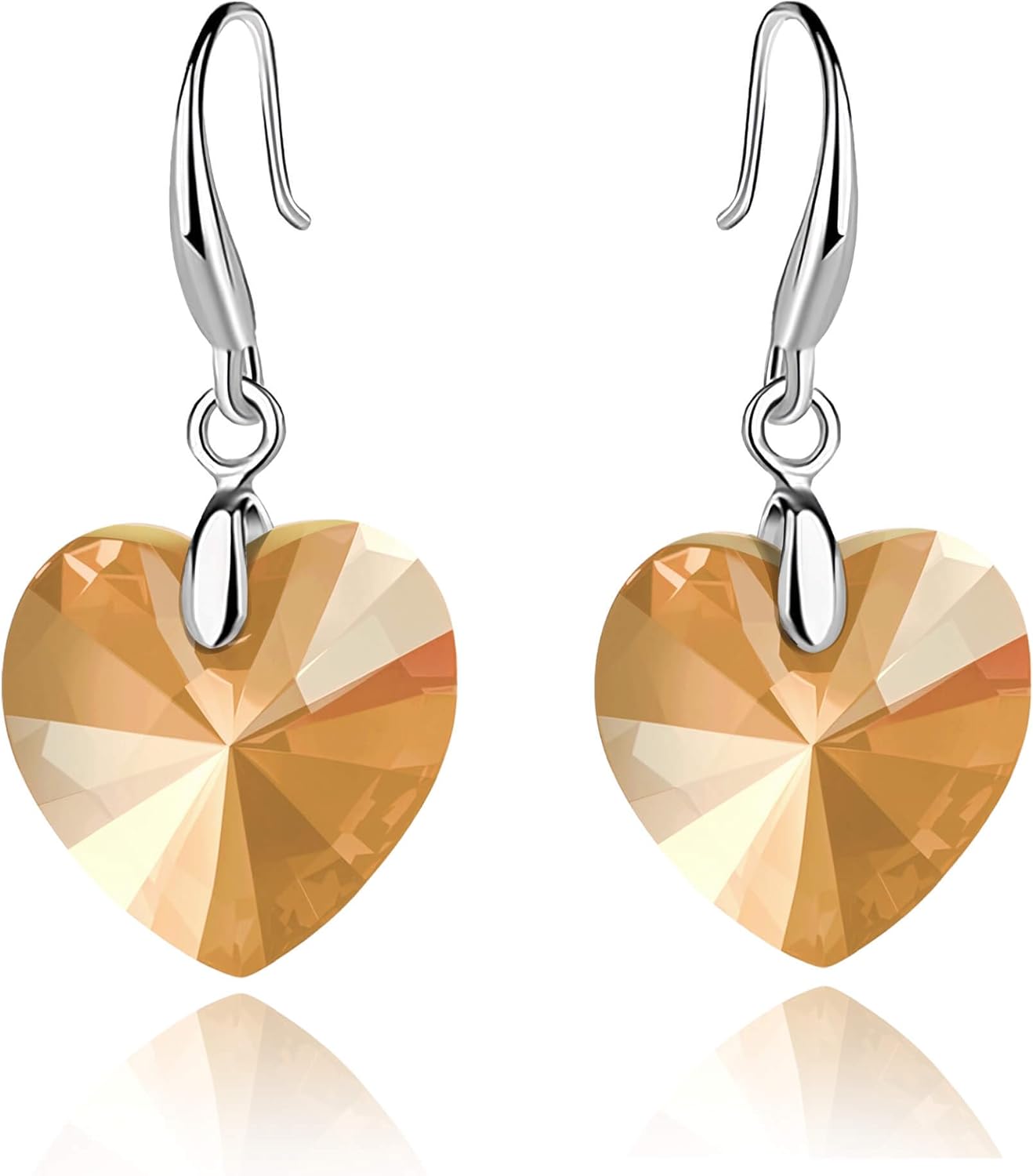 Austrian Crystal Heart Dangle Hook Earrings for Women Drop Earrings 14K Gold Plated Hypoallergenic Jewelry