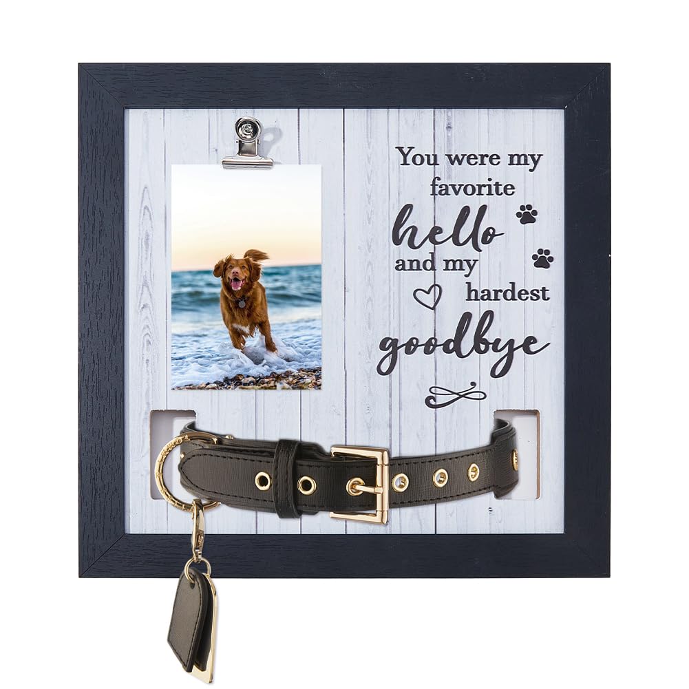 DICOSMETIC Pet Memorial Picture Frame with Collar Holder 9x9Inch Pet Remembrance Frame Gift Photo Display for Loss of Pets Pets Passing Away Sympathy Gifts, Black