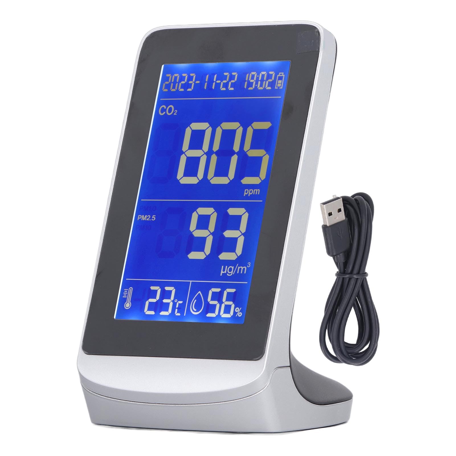 Monitor de calidad del aire CO2 PM2.5 PM10 PM1.0 Detector con temperatura Sensor de humedad Monitoreo en tiempo real para la oficina domiciliaria Uso exterior para interiores