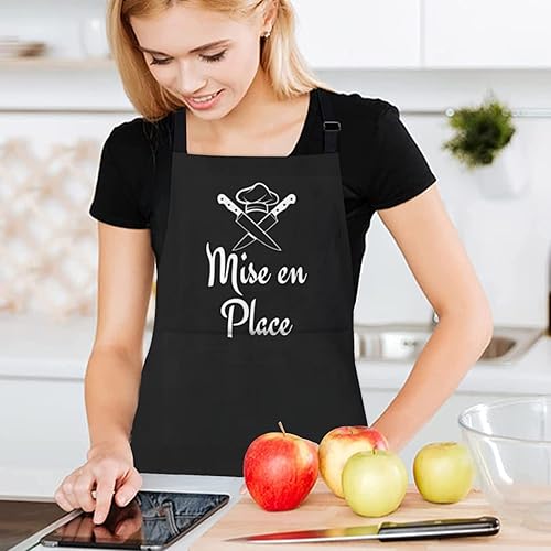 Miniatura 4 de Delantal de chef Mise En Place para mujer con bolsillos, babero ajustable suave con 2 bolsillos para hombres y mujeres (negro), Varios colores