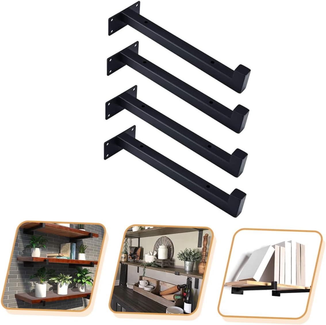 TEHAUX 4pcs Heavy Duty Shelf Bracket Support Stand Wall Mounted Iron Brackets for Organizing Kitchen Bathroom and Garage Shelves