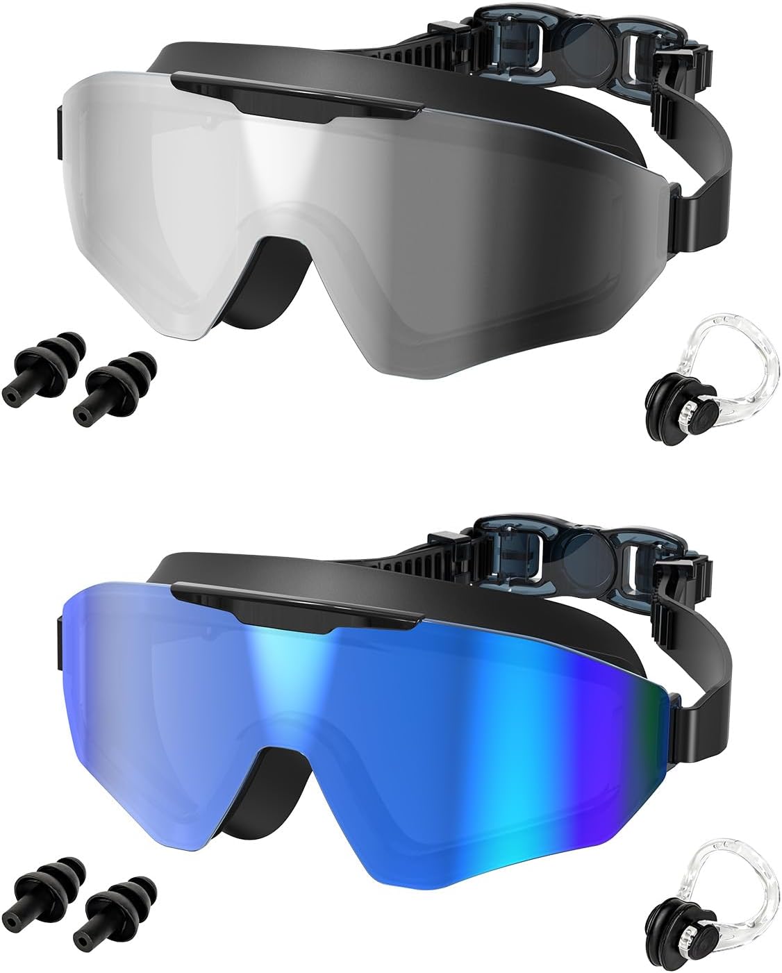 Swim Goggles 2 Pack for Adult Men Women, Anti-fog UV Protection No Leak 180° Wide View Clear Vision Pool Goggles
