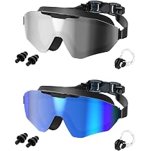 Swim Goggles 2 Pack for Adult Men Women, Anti-fog UV Protection No Leak 180 Wide View Clear Vision Pool Goggles