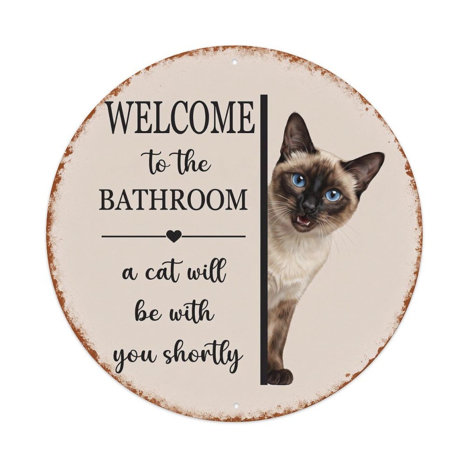 Vintage WELCOME To The BATHROOM Siamese Cat Metal Tin Sign
