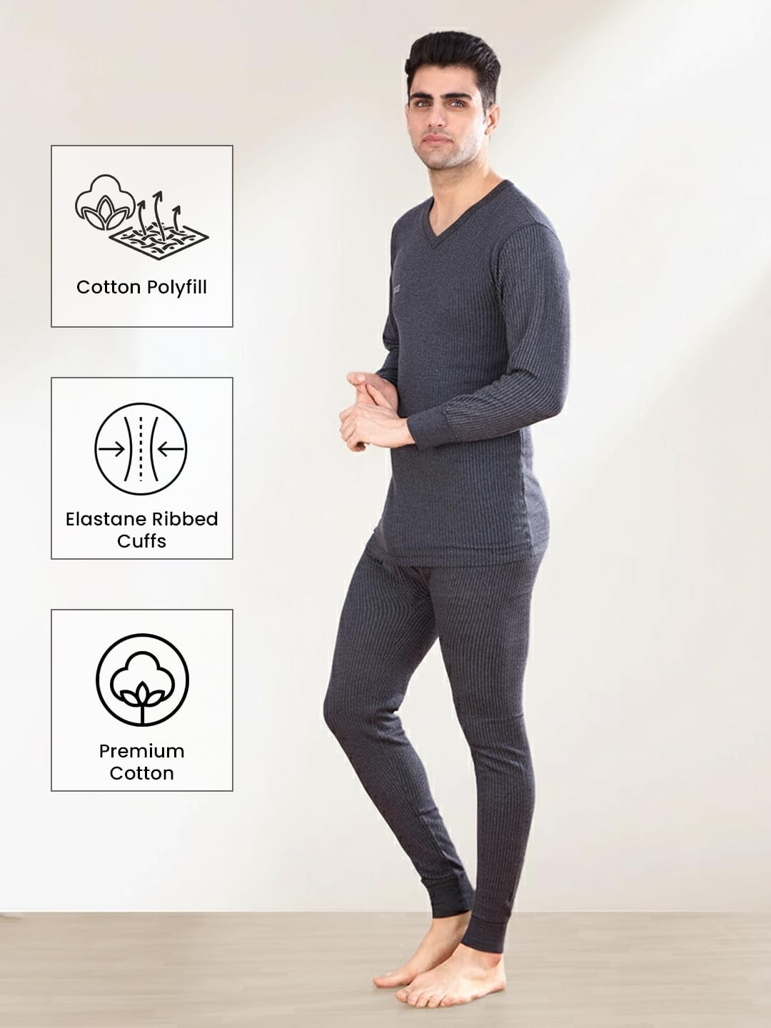 Men's V Neck Thermal Vest | Full Sleeve Winter Innerwear Soft & Warm Cotton Fabric