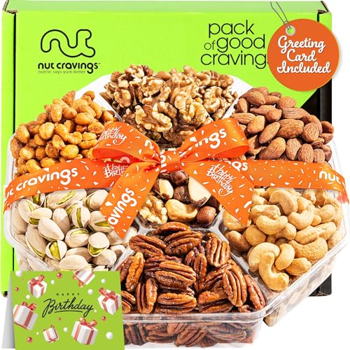 Nut Cravings Gourmet Collection – Happy Birthday Nuts Gift Basket with Happy Birthday Ribbon (7 Assortments) Food Bouquet Platter, Bday Care Package Tray, Healthy Kosher Snack Nut Cravings Gourmet Collection – Happy Birthday Nuts Gift Basket with Happy Birthday Ribbon (7 Assortments) Food Bouquet Platter, Bday Care Package Tray, Healthy Kosher Snack