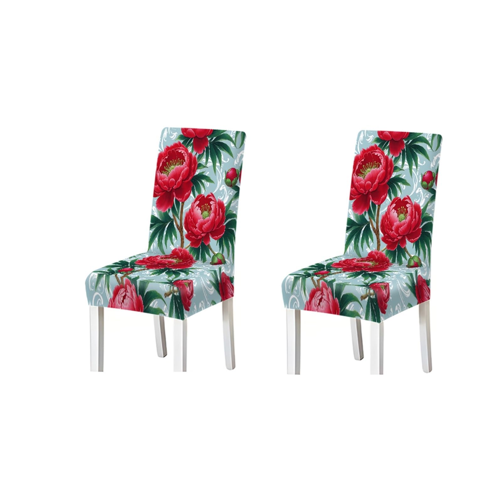 FZJKGH Red Peony Floral Pattern Print Dining Chair Covers Set Of 2/4/6, Elegant Stretch Slipcovers Removable Stretch Slipcovers for Dining Chairs(2PCS Chair cover)