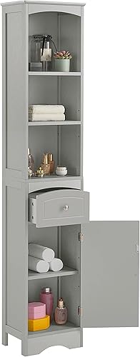 Miniatura 14 de Armario de baño de 64 pulgadas con 4 estantes, puertas y 1 cajón, armario alto con estantes ajustables para baño, cocina en casa, sala de estar