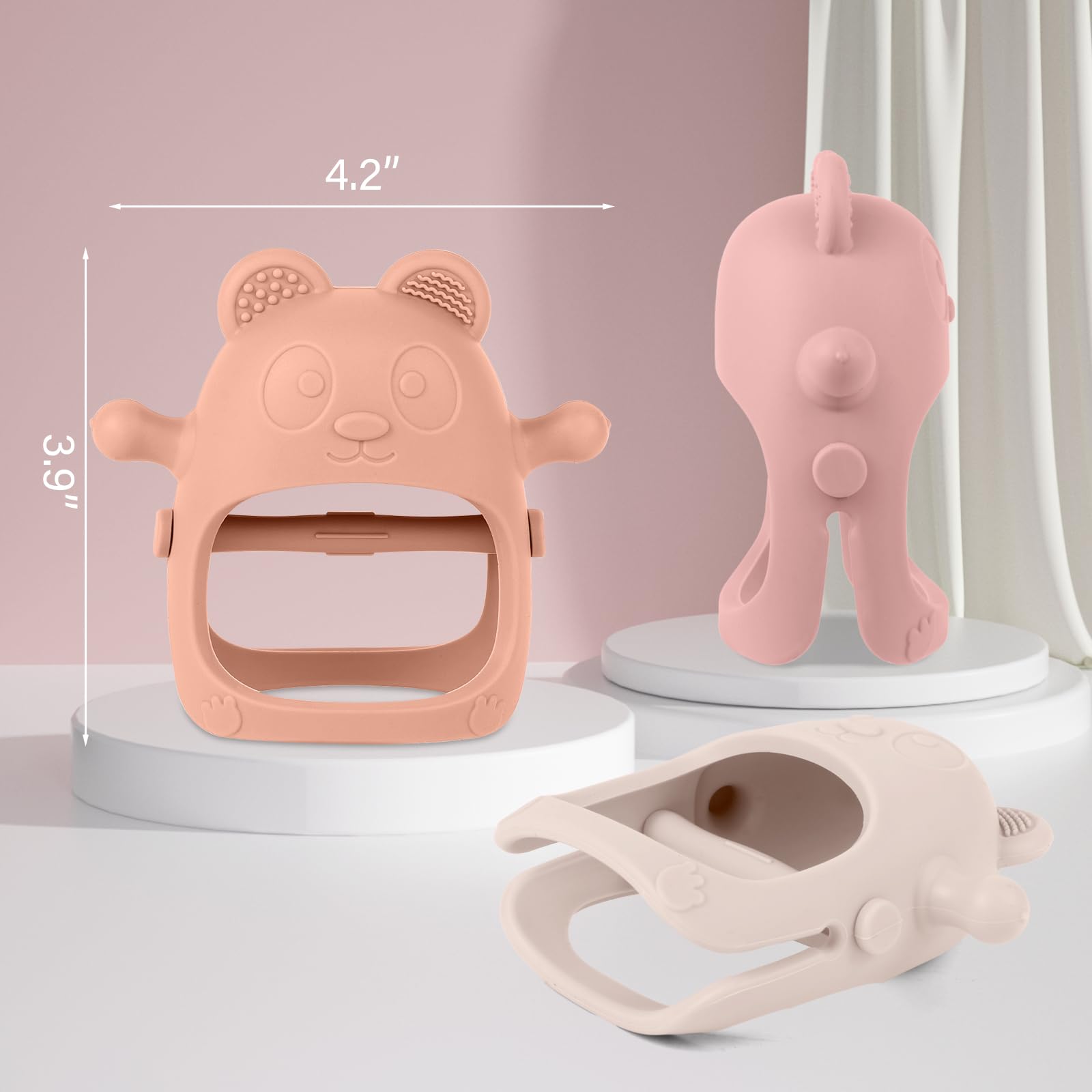 Eascrozn 3 Pack Baby Teething Toys for 3-6 6-12 Months, Food Grade Silicone Teething Mitten, Anti Dropping Wrist Hand Teethers Baby Chew Toys for Sucking Needs, BPA Free