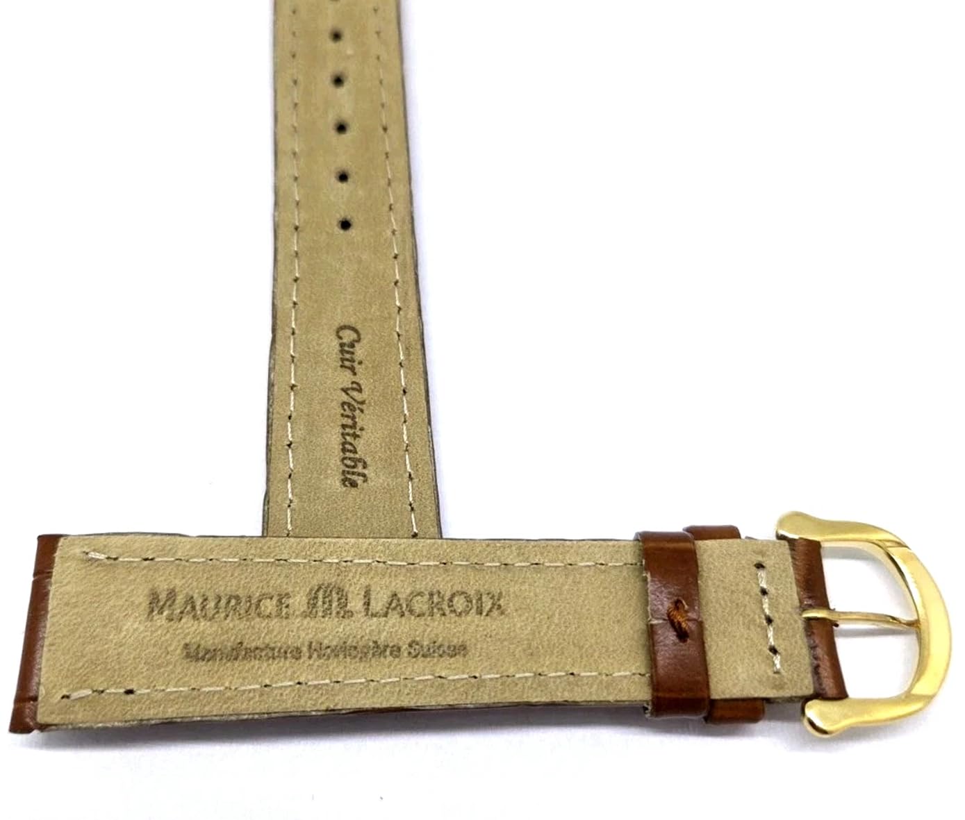 Eulit Maurice Lacroix Bracelet de montre original en relief crocodile 19 mm avec boucle marron clair plaqué or