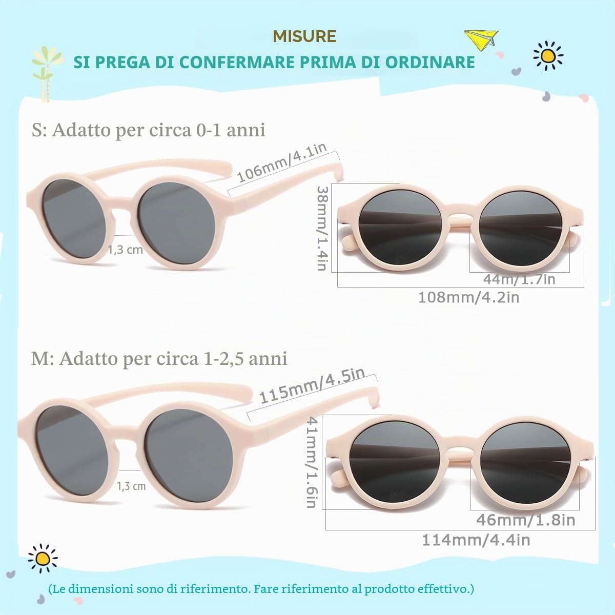 Occhiali da Sole Bambino 0-2.5 anni, Polarizzati Occhiali da Sole Neonato, Protezione UV400, Telaio Flessibile