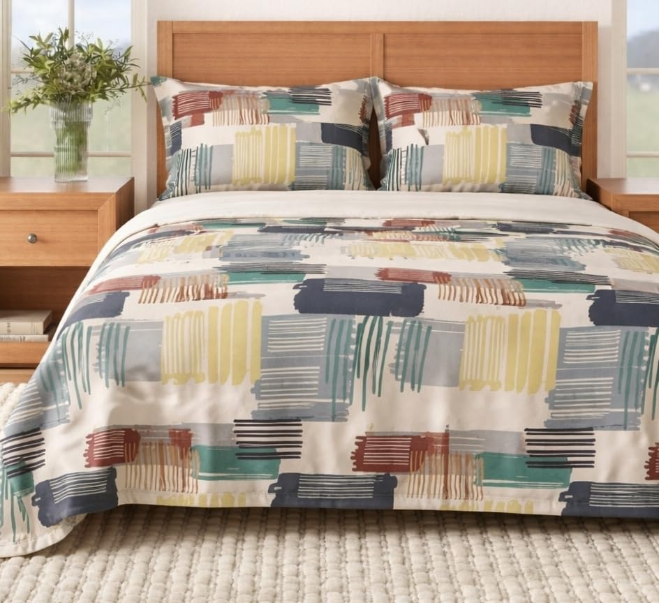 Image of BEVI - Home Super Fabric 300 TC Microfiber Single Queen Size Bedsheet Without Pillow Cover - Printed Bedsheet Size (60x90) (Multi Line, Without Pillow Single)