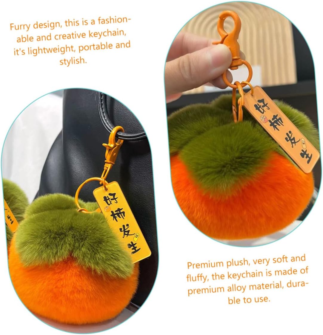 Cute Plush Persimmon Keychain Furry Backpack Charm Pendant Soft Fluffy Keyring for Bags Handbags Wallets Car Accessories Premium Quality Cartoon Keychain Decoration - Image 8