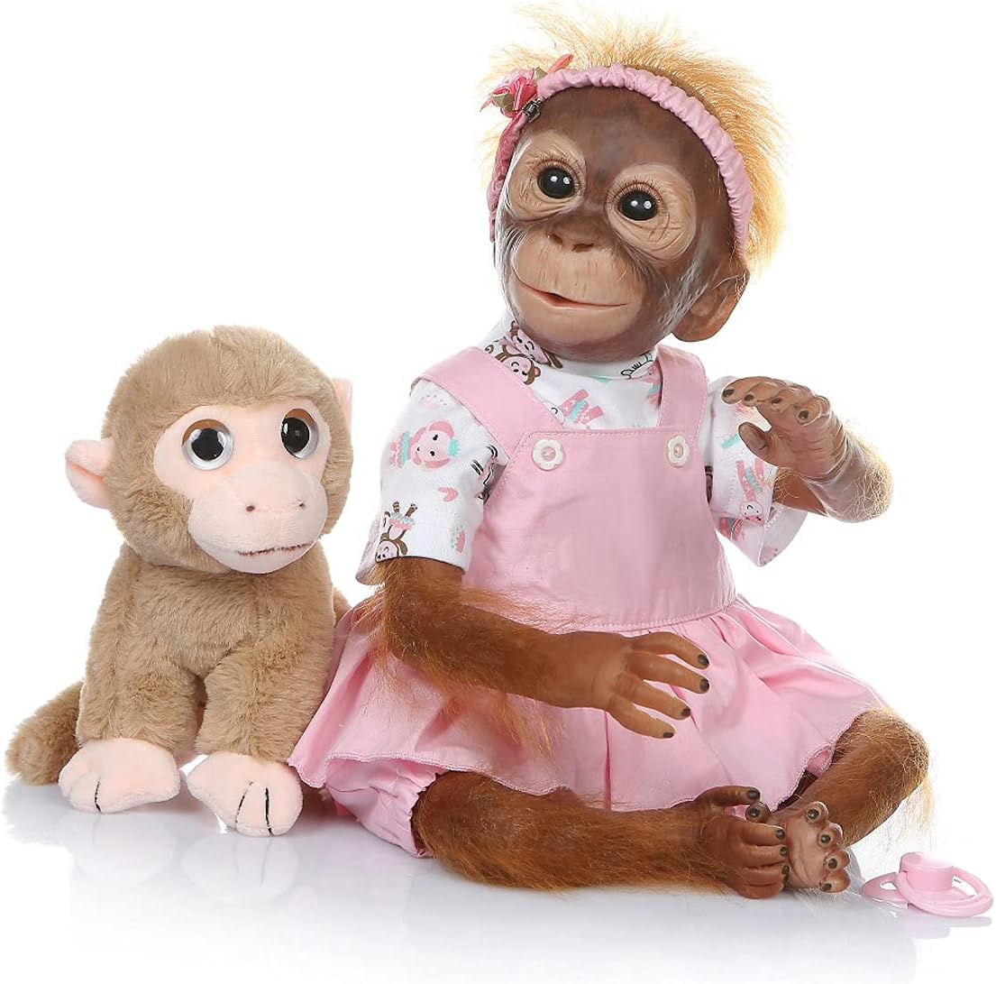 TERABITHIA 20 Inch Newborn Realistic Baby Doll Soft Vinyl Reborn Monkey Dolls with Soft Cloth Body Lifelike Flexible Collectible Art Doll That Look Real and Feel Real