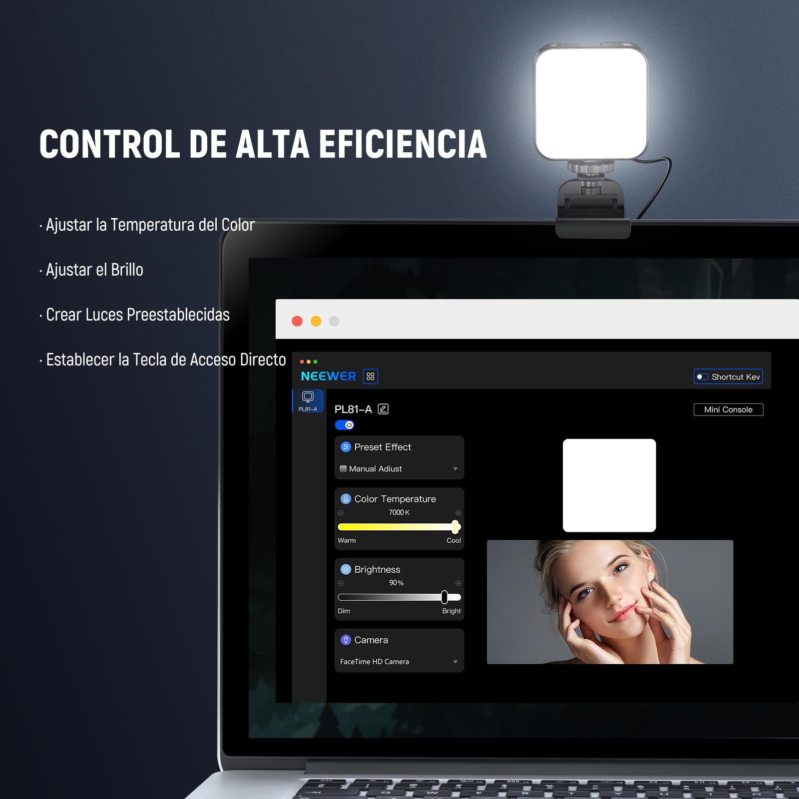 NEEWER Luz Streaming LED Profesional con Windows & macOS Software Control, 2 en 1 Monitor Mount y Soporte, 2900K-7000K Tonos Anchos Iluminación de Cámara Web USB para Videoconferencia Zoom PL81 Pro