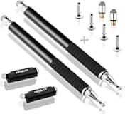 Universal Stylus,[2 in 1 Precision Series] Disc Stylus Touch Screen Pens for All Capacitive Touch Screens Cell Phones, Tablets, Laptops Bundle with 6 Replacement Tips - (2 Pcs, Black/Black)