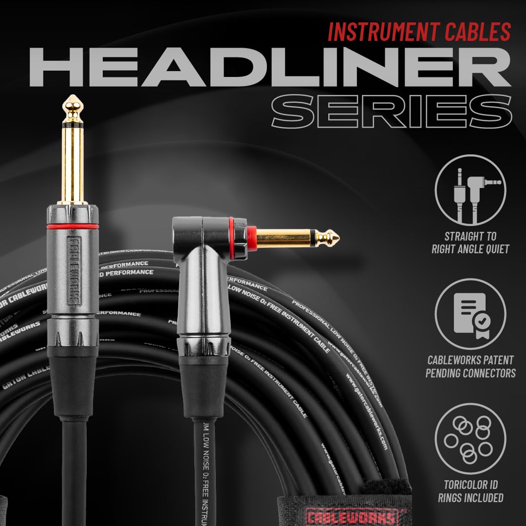 GATOR CABLEWORKS Cable para instrumentos serie Headliner 3 m recto/acodado con silenciador (GCWH-INS-10RAQT)