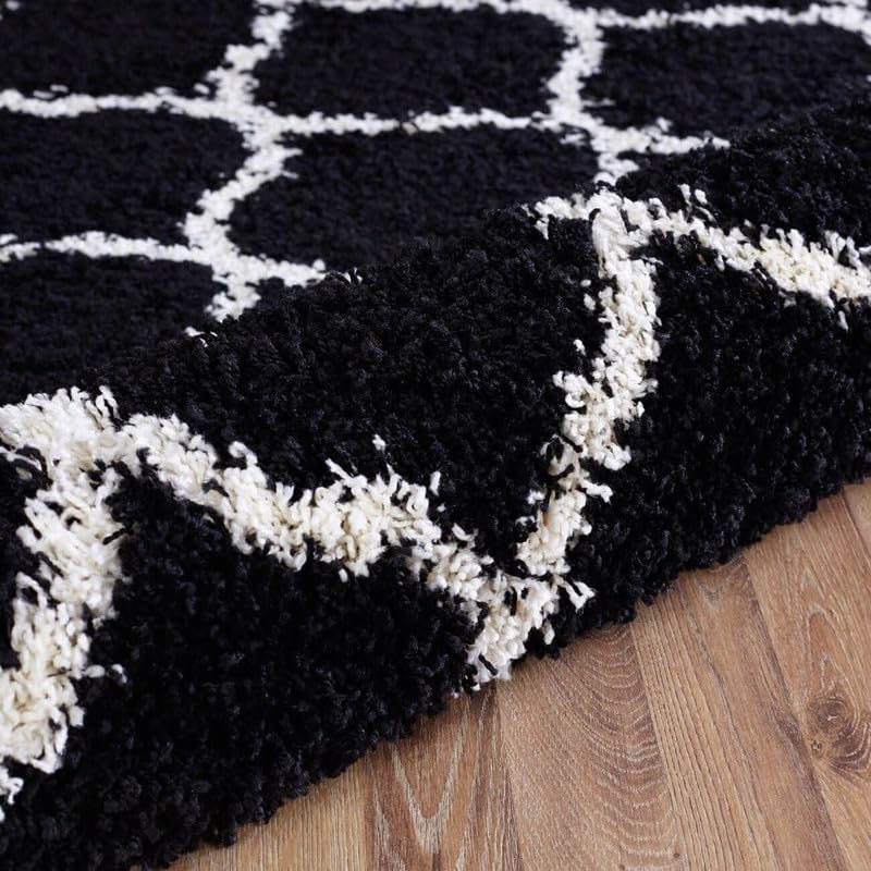 Image of TRANQUIL Polyester Fluffy Fur Rug Shaggy Modern Carpet for Living Room, Bedroom, Guest Room, Kids Room (6x9 Feet, Black Ivory)