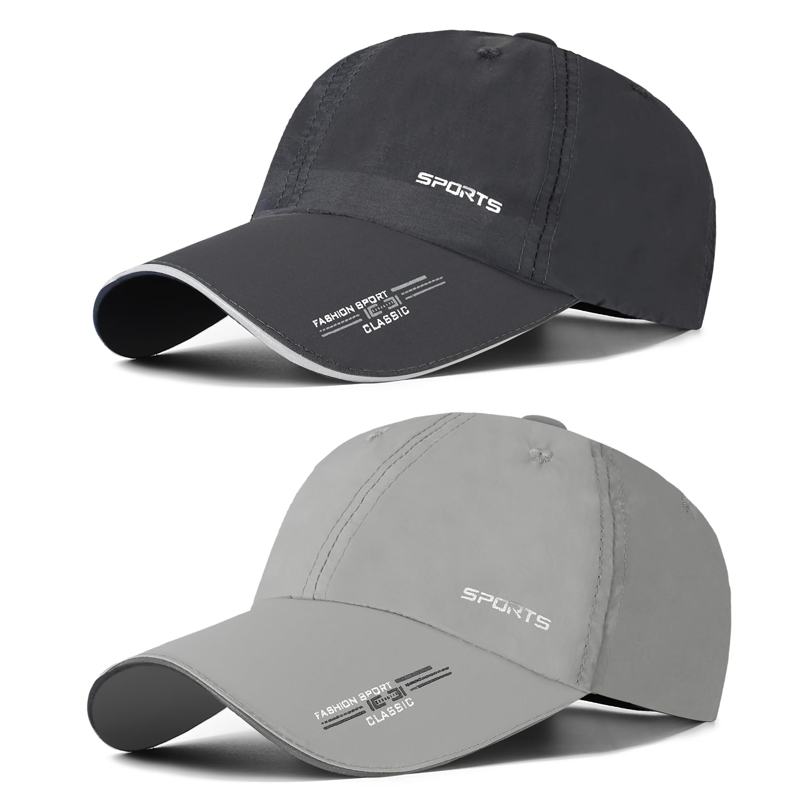 AYPOW 2 Packs Gorra de BéIsbol de Secado Rápido Hombre Mujeres, Gorra Running Deportiva de Protección Solar, Gorra Plegable Ligera con Borde Reflectante Sombreros de Verano con Hebilla Ajustable