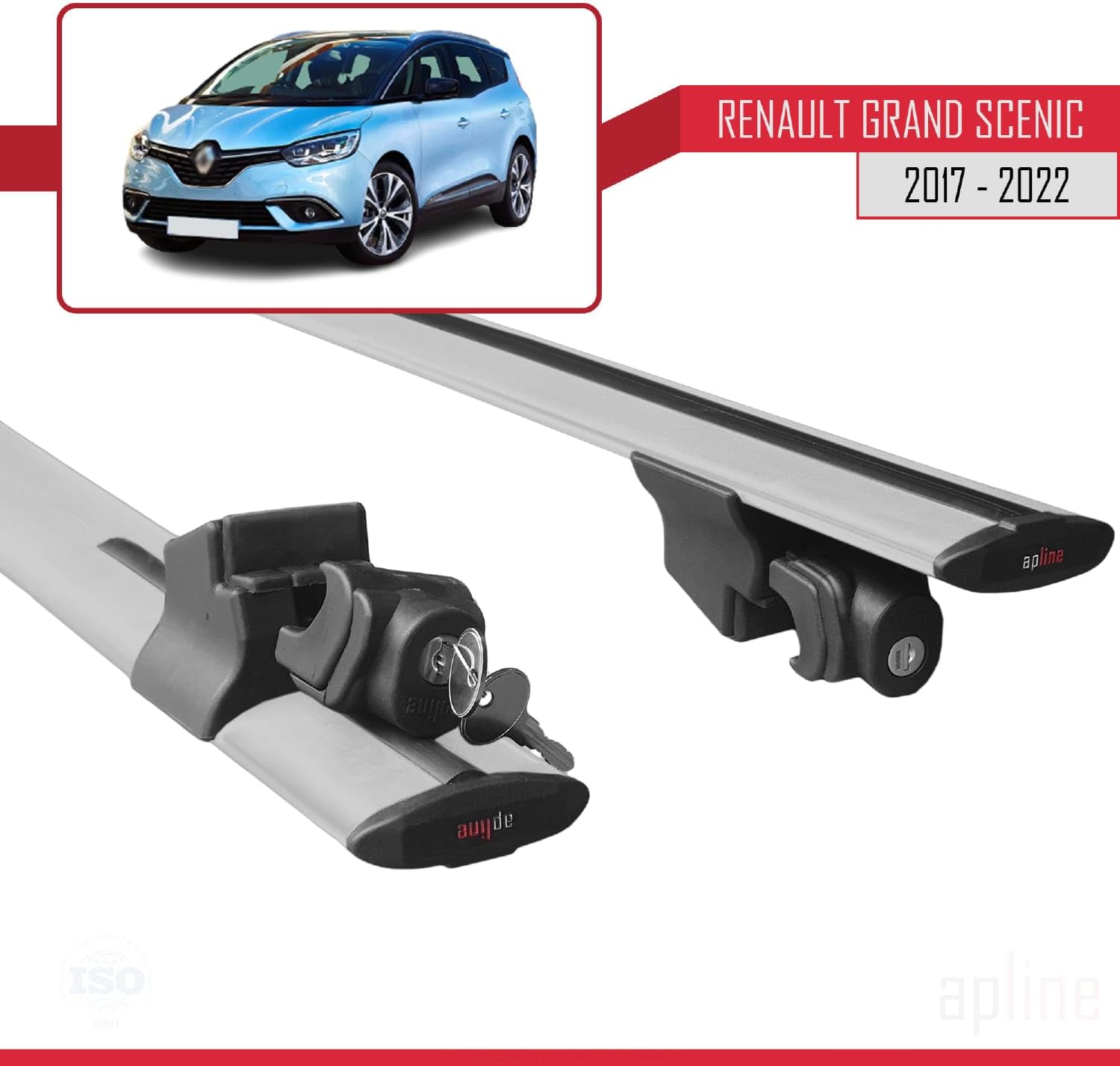 Compatible with Renault Grand Scenic 4 2017-2022 Hook Model Car Roof Rack Cross Bar Grey Aluminium 2 Bars