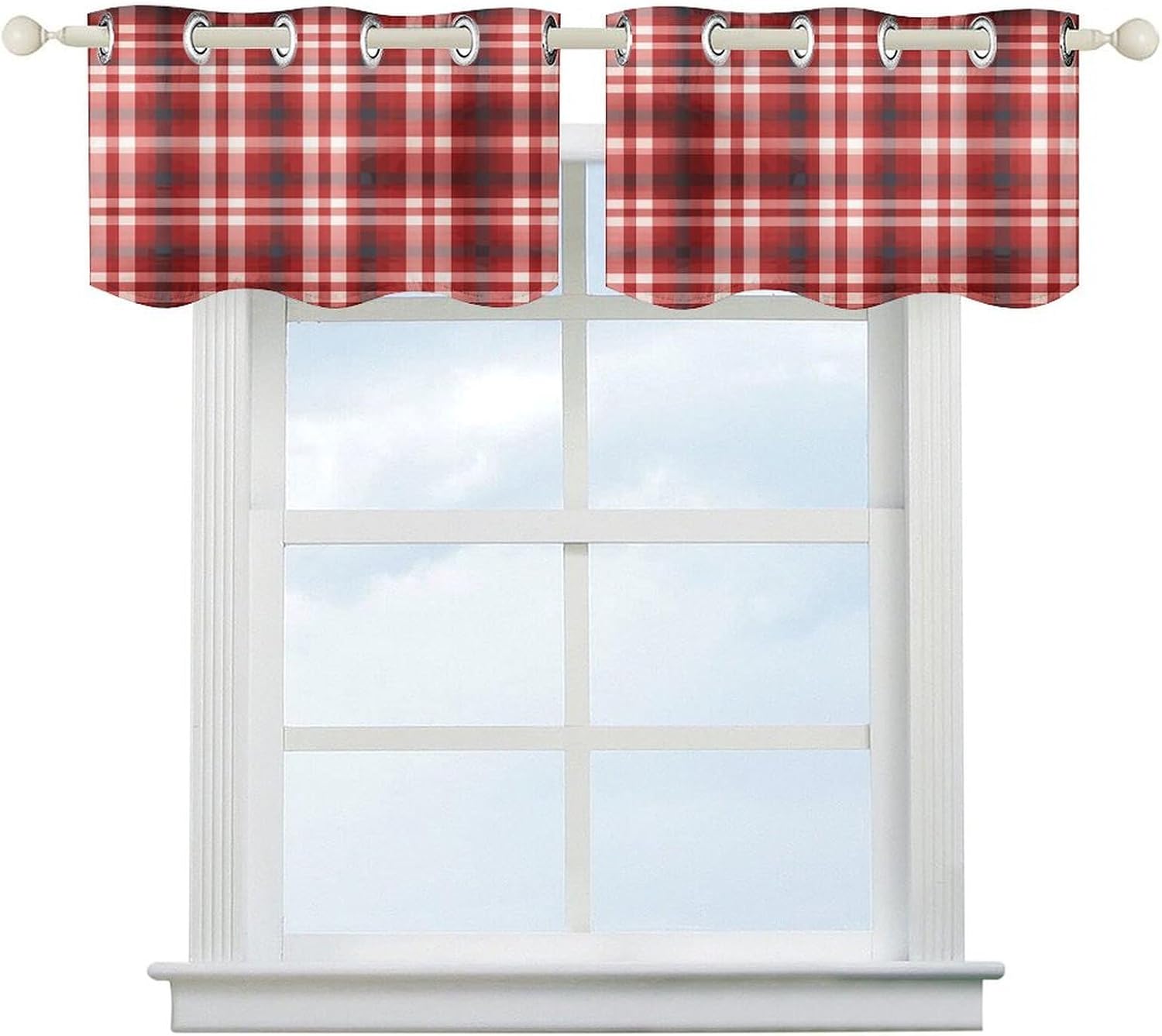 Red Plaid 2 Pack Valance Curtains Window Treatments. Adjustable Curtain with Rod Pocket.Cafe Curtains is Half Curtains for Privacy Decorative 52x18.1 Inch.