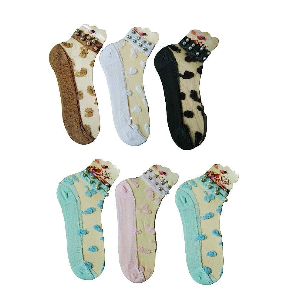 hrbs Women's/Ladies and Girls Ankle Length Polyester, Lycra & Cotton Socks- Multi Pairs Short net designer Moti Socks- Note- color & design may vary/Printed Colorful Boootie sheer Socks-picture-23