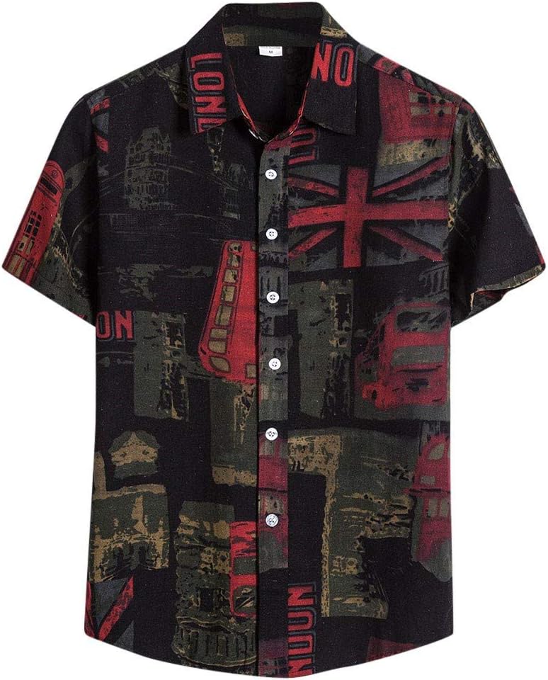Vintage Shirts for Men Striped Short Sleeve Hawaiian Shirt Summer Button Down T Shirt Relaxed-Fit Casual Beach Tops