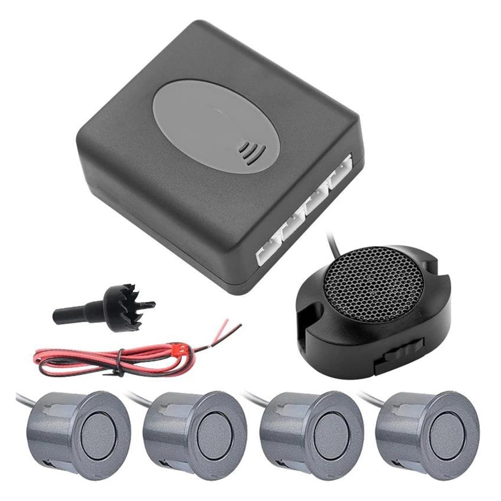 Capteur Recul Voiture Système Détection D'indicateur D'alerte Sonore Radar Secours Inverse 12V 22mm Kit Capteur Stationnement Voiture 4 Capteurs Buzzer Aide Au Stationnement(Color:Gris)