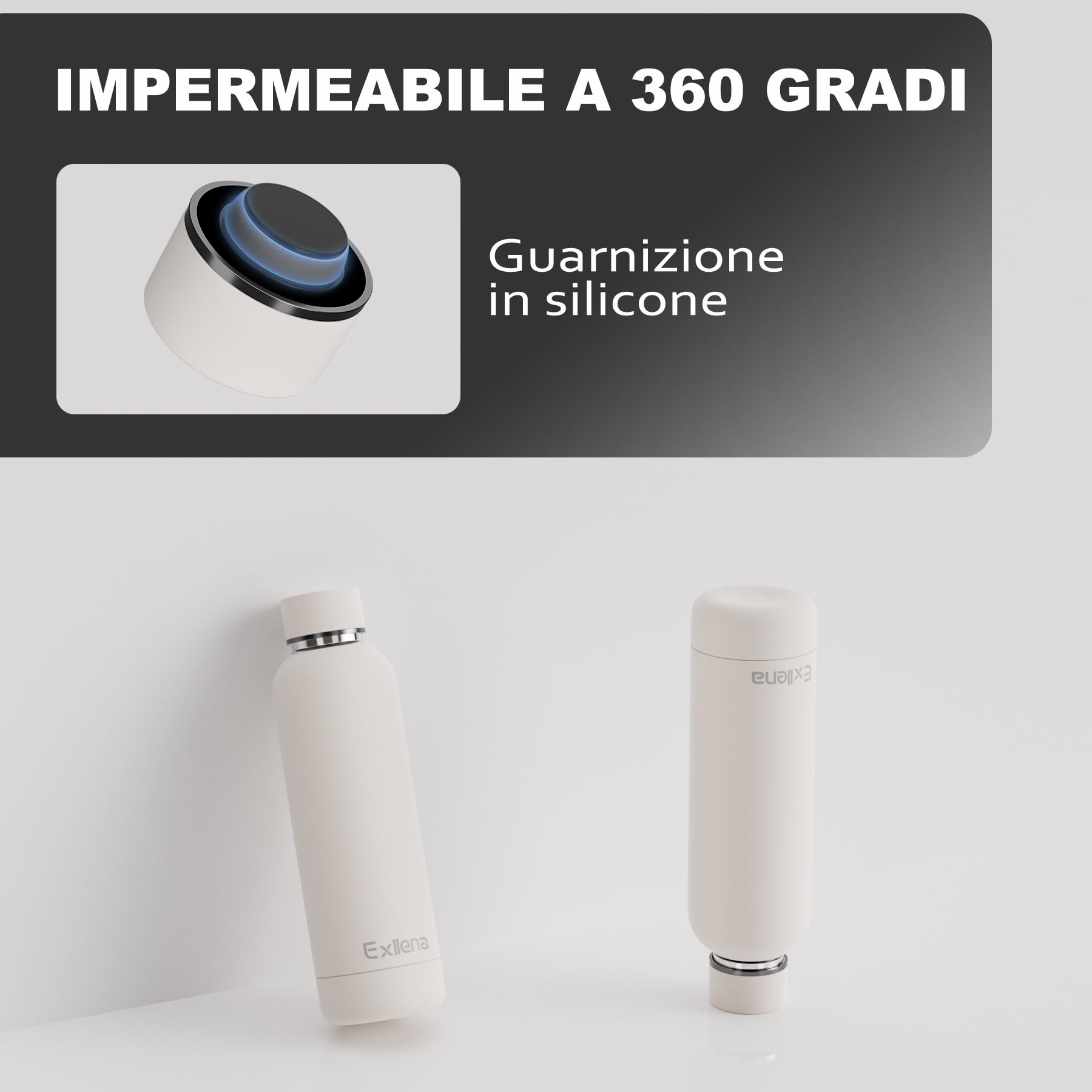 Exllena Borraccia Termica 500 ml - Bottiglia Termica Doppio Vuoto Mantenere Calore/Freddo - Senza BPA - 100% A Tenuta Stagna con Anello per Tote (Beige)