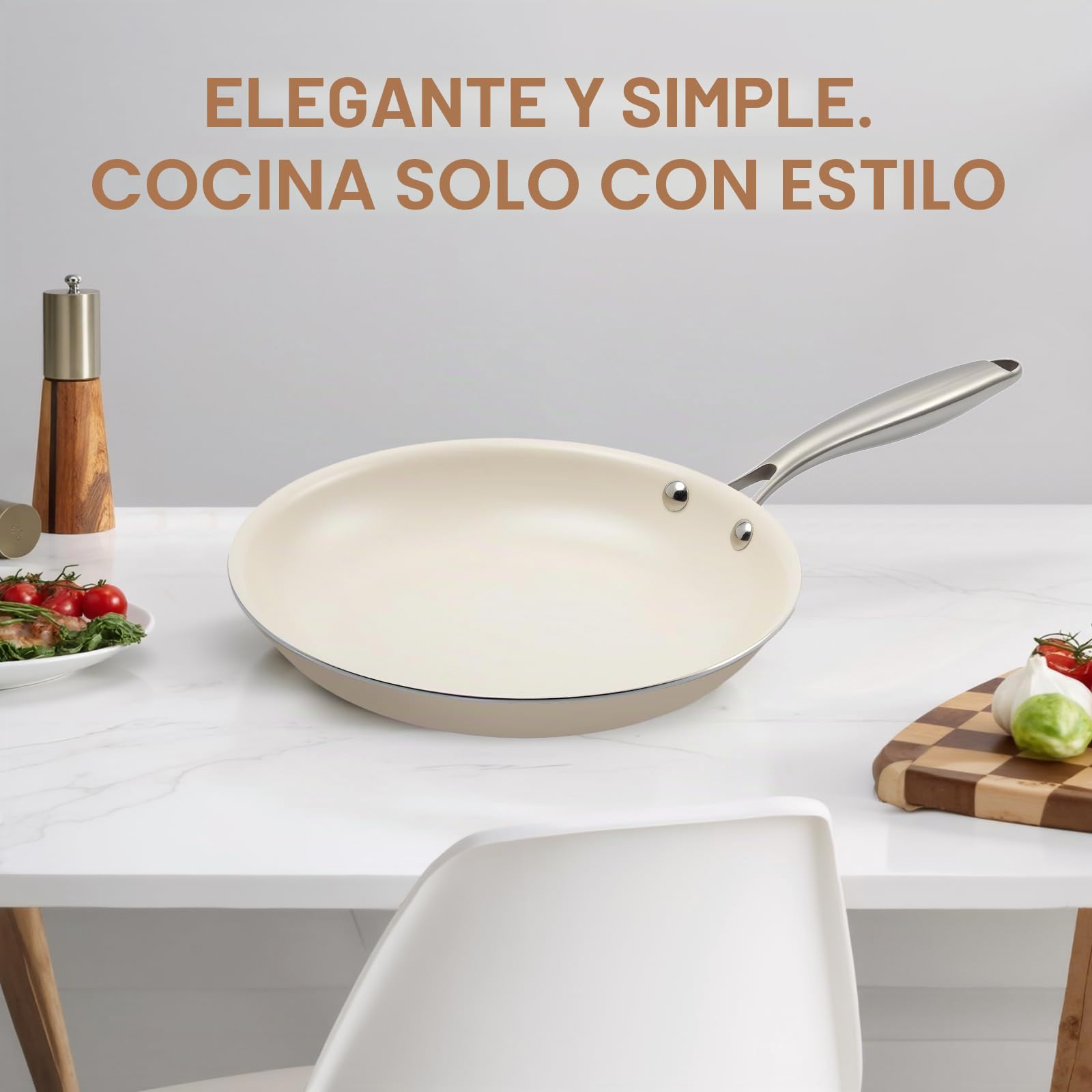 24 cm y 28 cm cerámica antiadherente sartén Skillet - PFAS-libre, no tóxico, horno seguro y inducción listo, utensilios de cocina de aluminio con mango de acero inoxidable