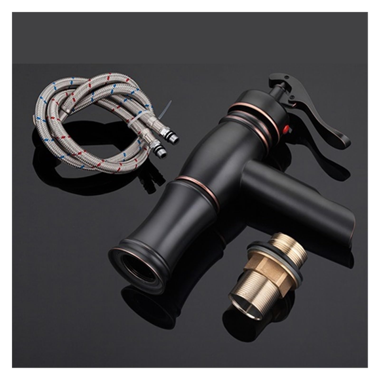 Grifo de baño acabado negro mate con flujo de agua en cascada elegante