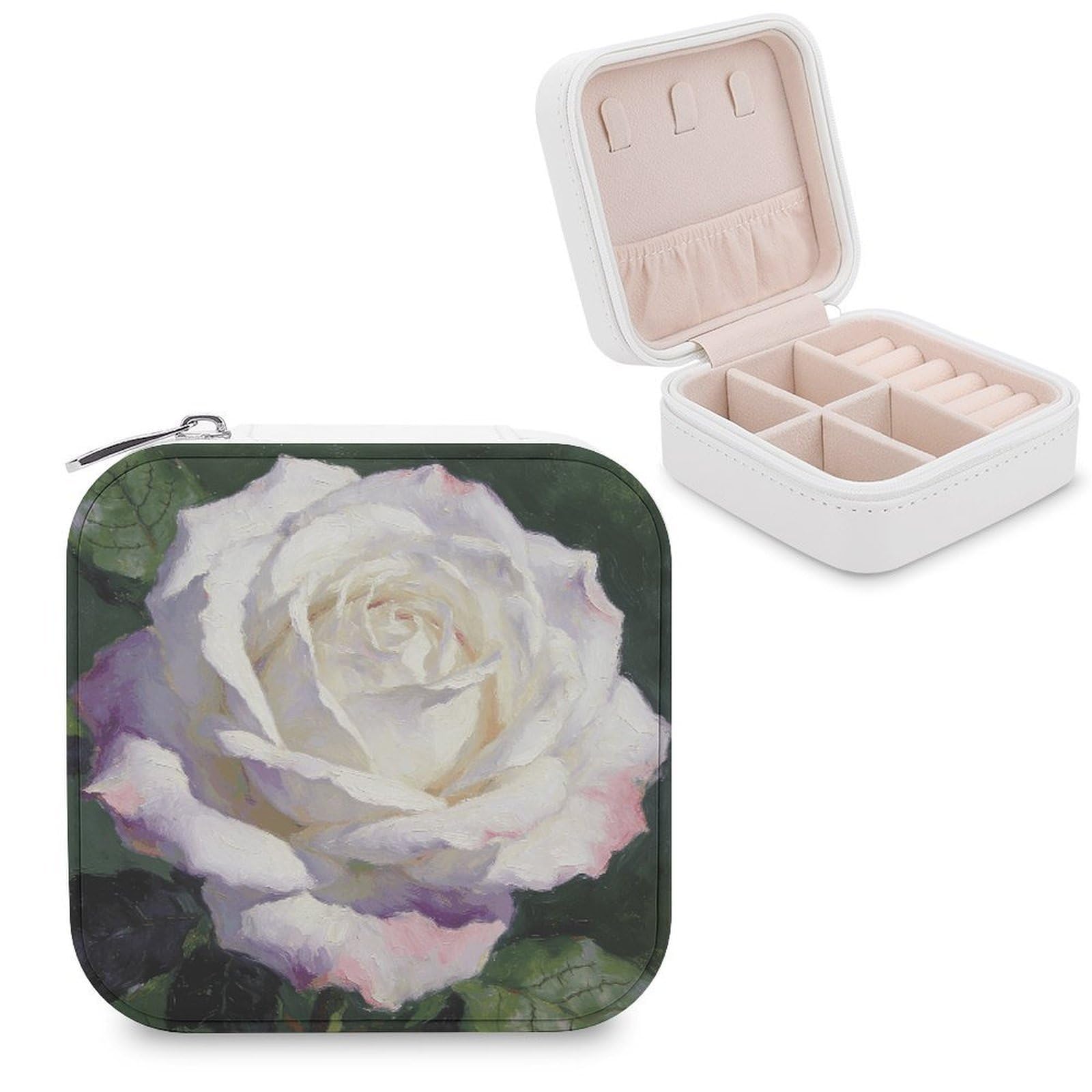VstaDank White Rose Blooming Jewelry Box Beautiful Portable Ring Boxes Cute Large-Capacity Jewelry Case Jewelry Organizer for Mothers Gifts for Earrings Rings Hand Bracelet
