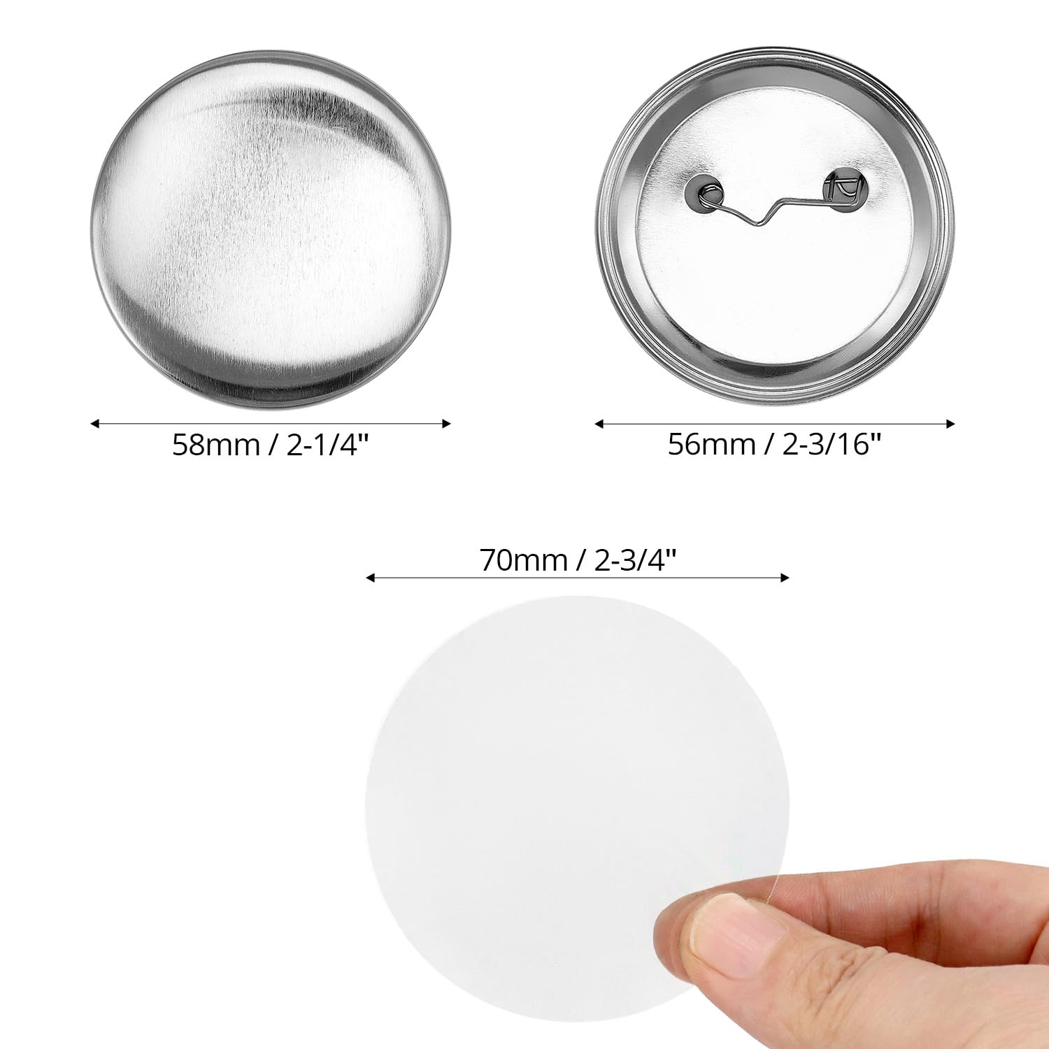 QWORK® 100 distintivi personalizzabili da 58 mm, distintivi in ​​metallo vuoto con perni per macchina per bottoni