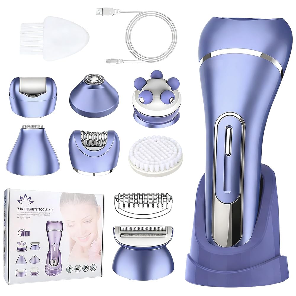 7 In 1 Epilierer Damen, Rasierer Damen, Gesichtsepilierer für Frauen mit Led, Bikini Trimmer, Intimrasierer Frauen, IPX7 Wasserdichter, Nass- und Trockenrasierer, für Gesicht, Achseln, Beine, Bikini