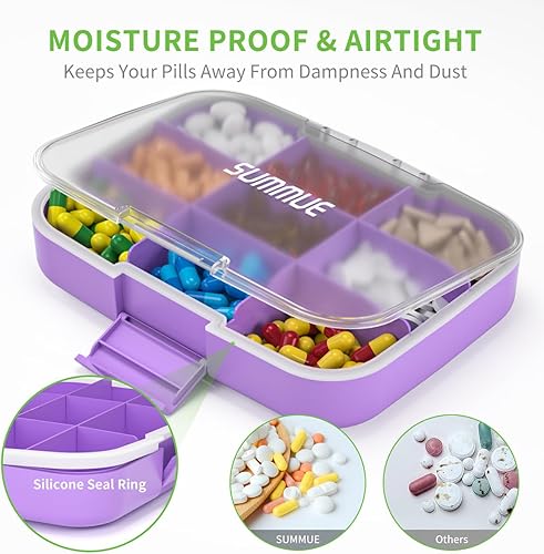 Miniatura 5 de Pastillero grande con 9 compartimentos, portátil, a prueba de humedad, contenedor de píldoras XL para vitaminas, aceite de hígado de bacalao,