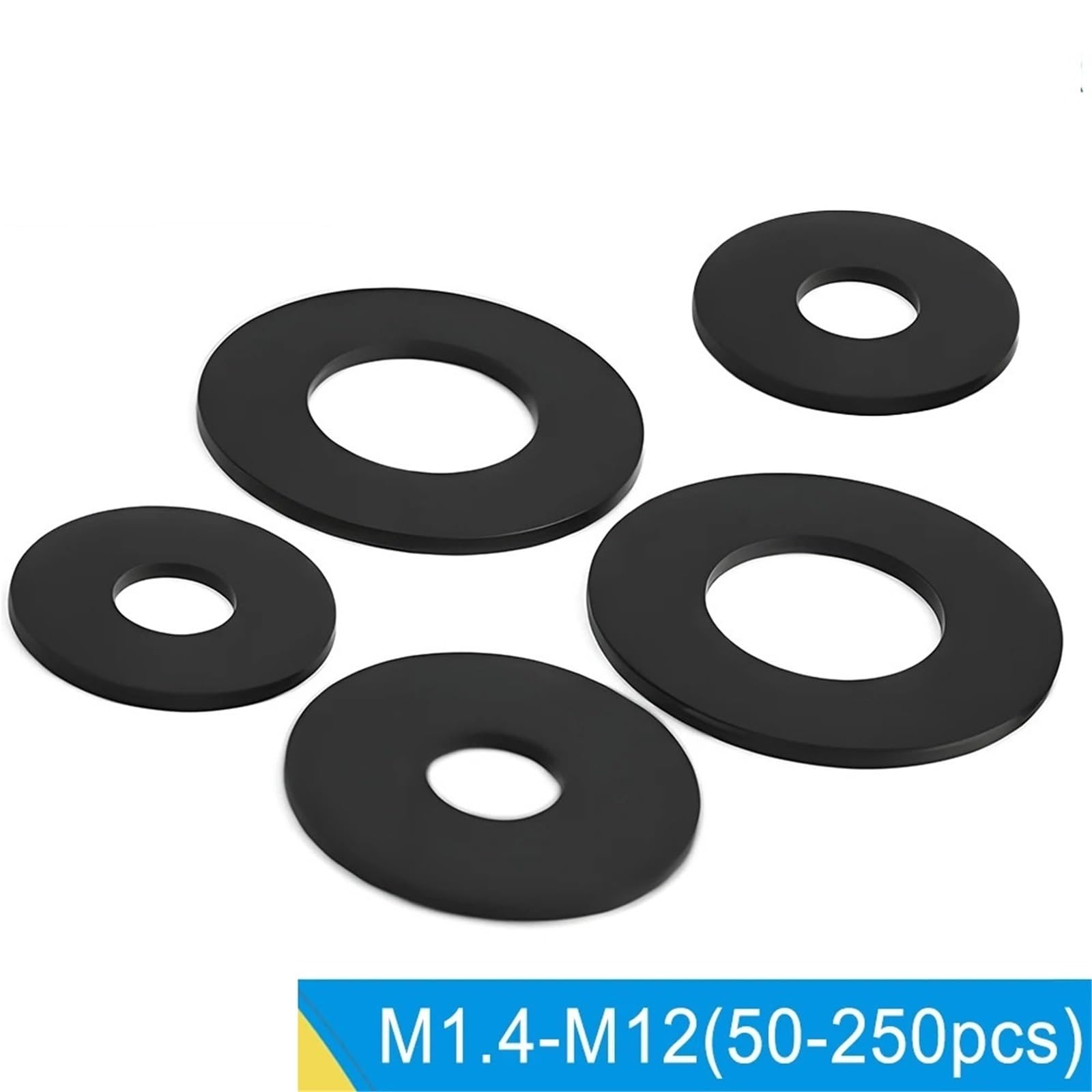 5 Sets Nylon ultradünne flache Unterlegscheibe, schwarz, rund, Kunststoff, Hartdichtung, isolierend, verschleißfest für Schrauben, Muttern(M1.7x3.6x0.3(250pcs))