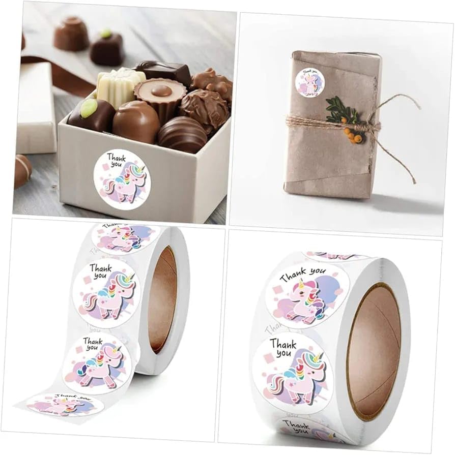 Image of 500pcs Watercolor Thank You Stickers, Round Thank You Adhesive Sticker for Small Business Wedding Supplies Packing Stickers Gift Wrap (1, Thank You Unicorn Stickers)