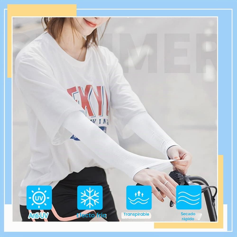Mangas para Brazo Elásticas de Protección UV Enfriamiento Transpirables para Ciclismo Deportes