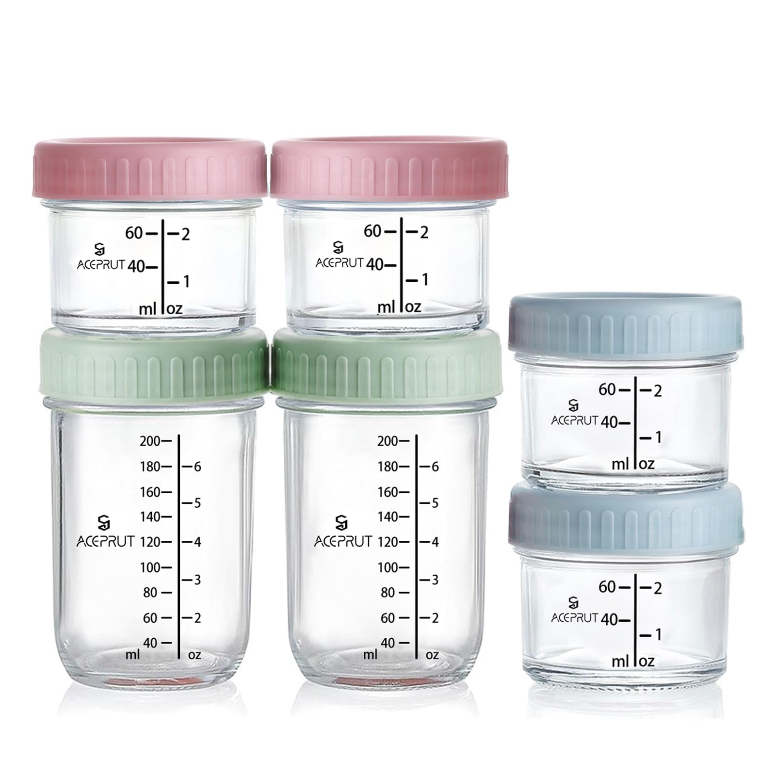 ACEPRUT 6 Stück Glas Babybrei Einfrieren Behälter, Beikost Baby Zubehör, Babynahrung Aufbewahrung, Auslaufsicher, BPA-frei, Mikrowelle, Geschirrspüler & Gefrierschrank sicher
